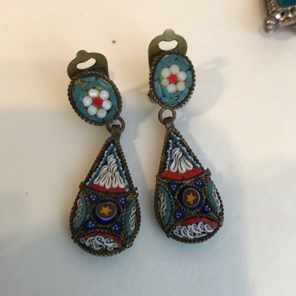 Vintage Jewelry - Exquisite vintage handmade mosaic clip earrings